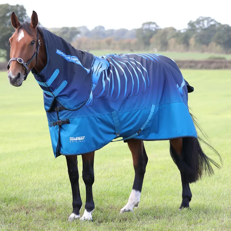 Shires Tempest Original 50 Turnout Rug and Neck Set - Blue Skeleton